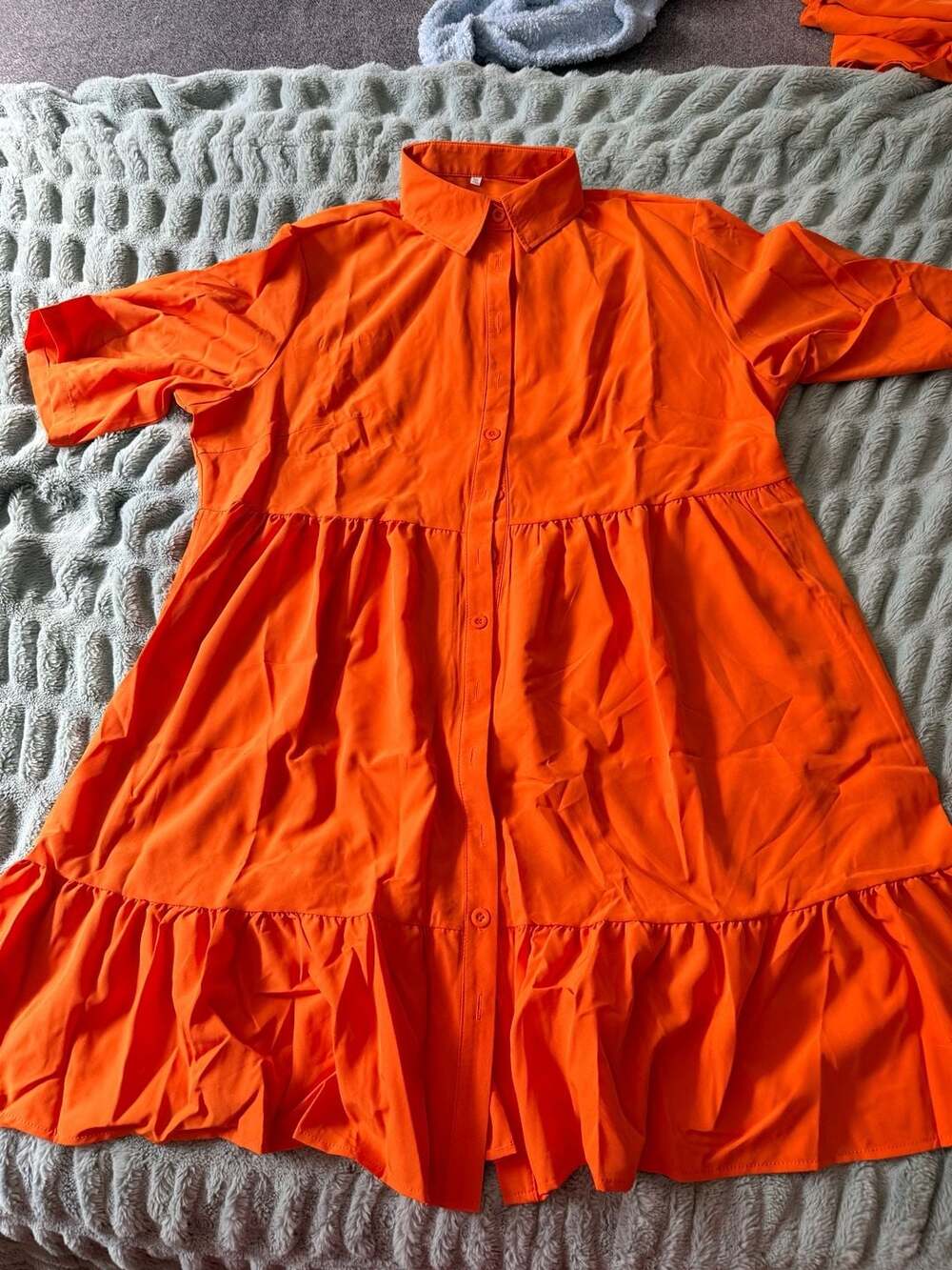 Orange Tiered Mini Shirt Dress Size 3XL